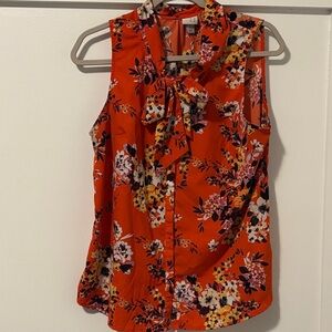 Floral Orange Sleeveless Blouse